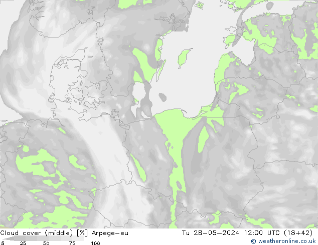oblačnosti uprostřed Arpege-eu Út 28.05.2024 12 UTC