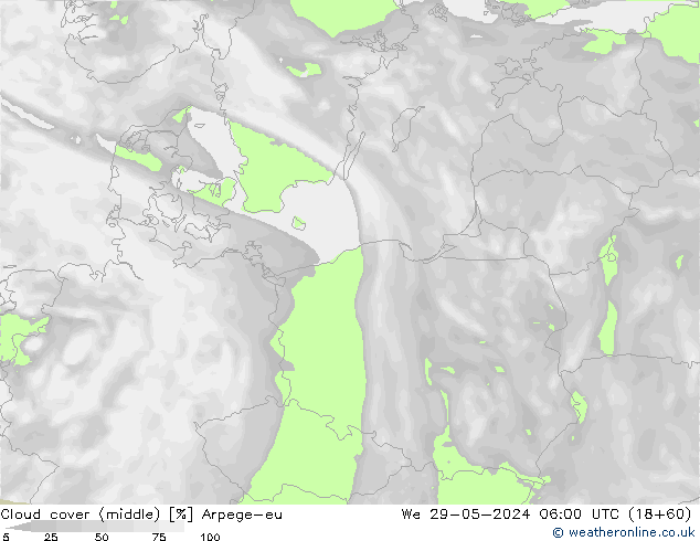 Cloud cover (middle) Arpege-eu We 29.05.2024 06 UTC