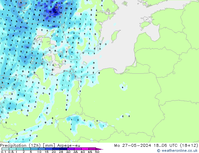 Precipitazione (12h) Arpege-eu lun 27.05.2024 06 UTC