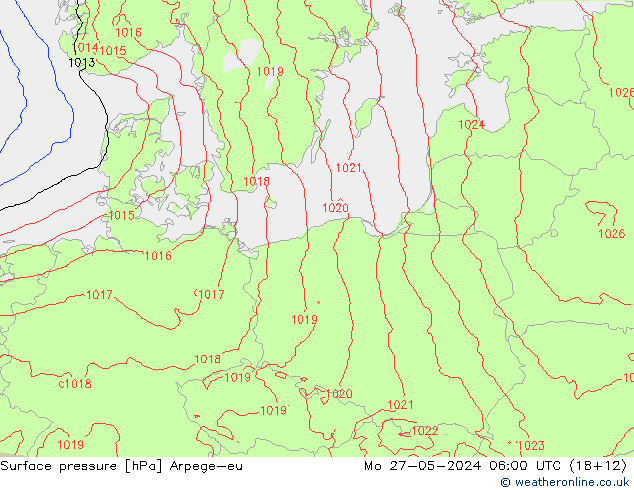 Surface pressure Arpege-eu Mo 27.05.2024 06 UTC