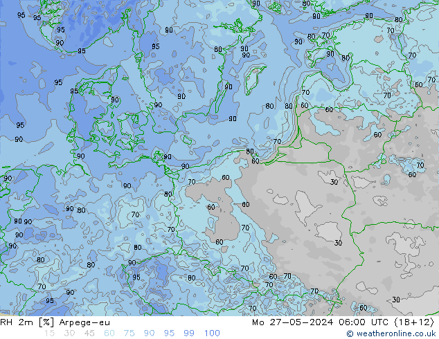 RH 2m Arpege-eu Mo 27.05.2024 06 UTC