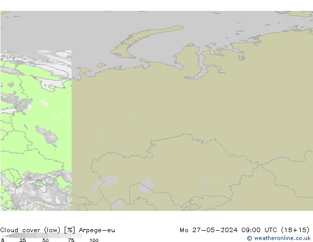 Bewolking (Laag) Arpege-eu ma 27.05.2024 09 UTC