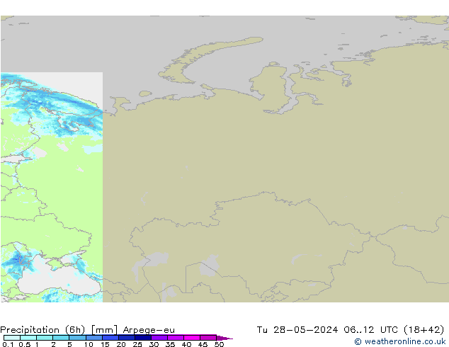 Yağış (6h) Arpege-eu Sa 28.05.2024 12 UTC