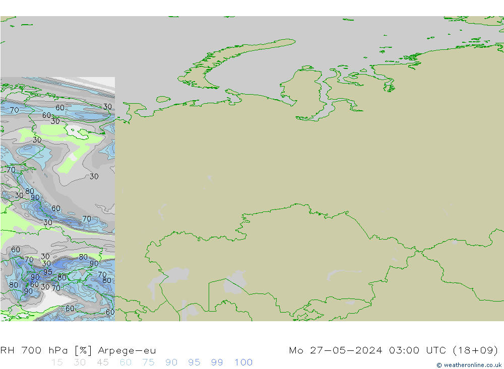 RH 700 hPa Arpege-eu lun 27.05.2024 03 UTC