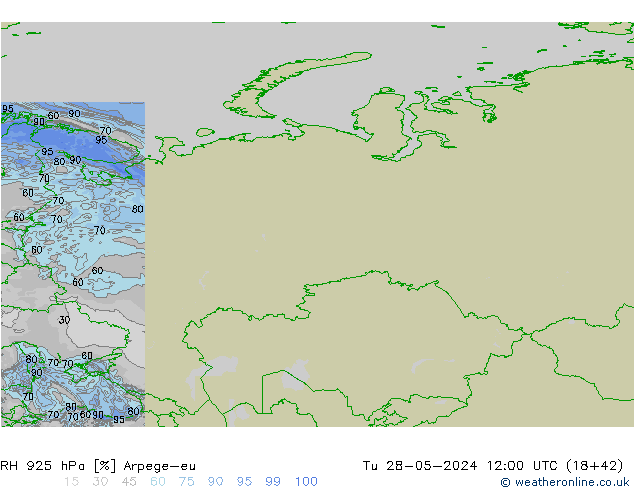 RH 925 hPa Arpege-eu Tu 28.05.2024 12 UTC