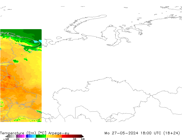 Temperature (2m) Arpege-eu Mo 27.05.2024 18 UTC