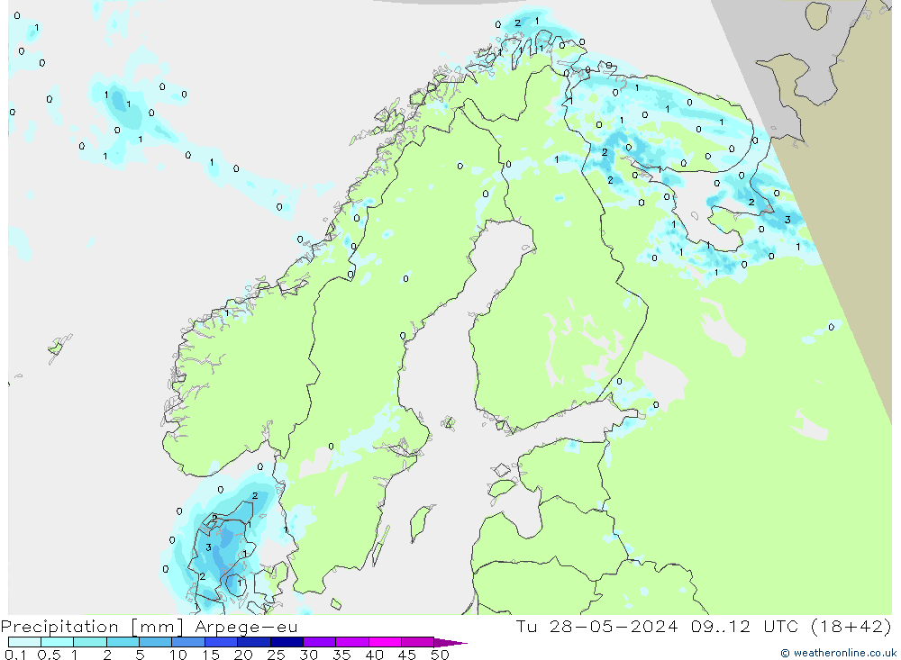 Precipitation Arpege-eu Tu 28.05.2024 12 UTC