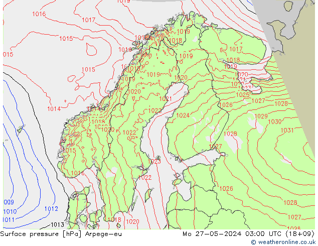 Presión superficial Arpege-eu lun 27.05.2024 03 UTC