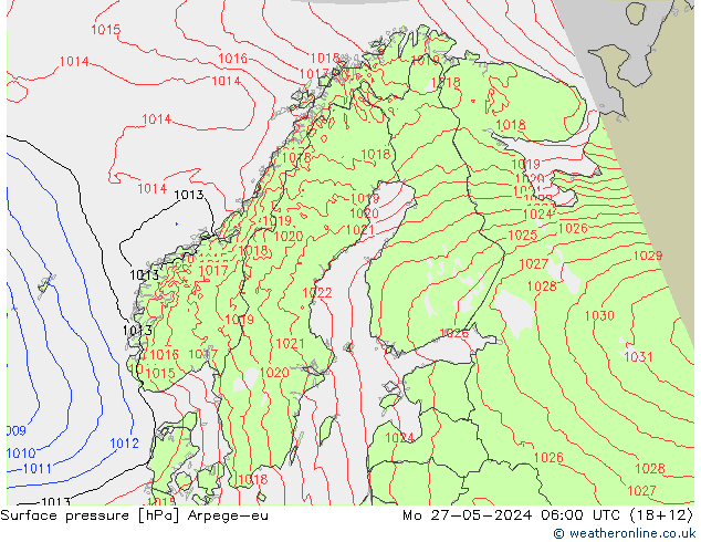 Pressione al suolo Arpege-eu lun 27.05.2024 06 UTC