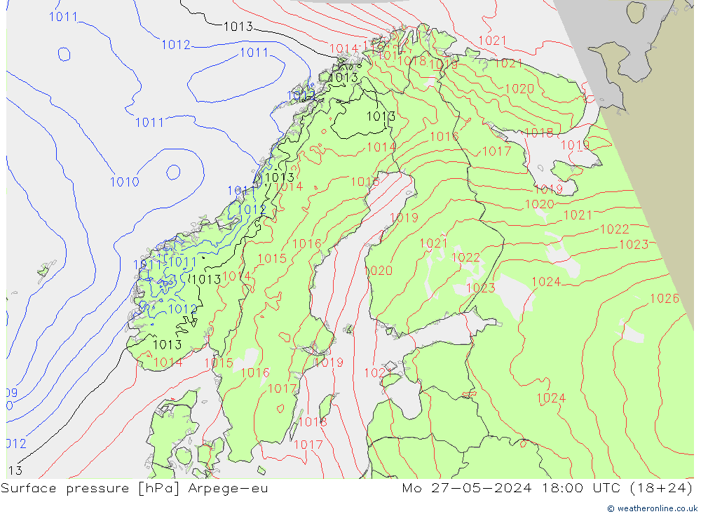 pression de l'air Arpege-eu lun 27.05.2024 18 UTC