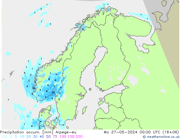 Totale neerslag Arpege-eu ma 27.05.2024 00 UTC