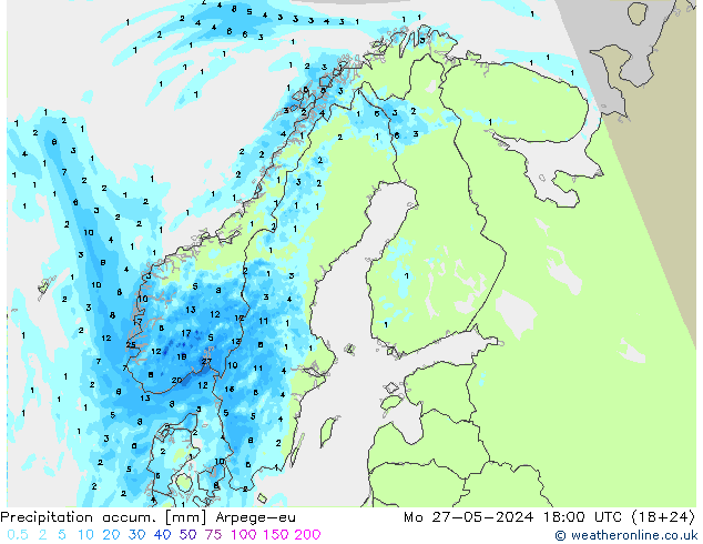 Précipitation accum. Arpege-eu lun 27.05.2024 18 UTC