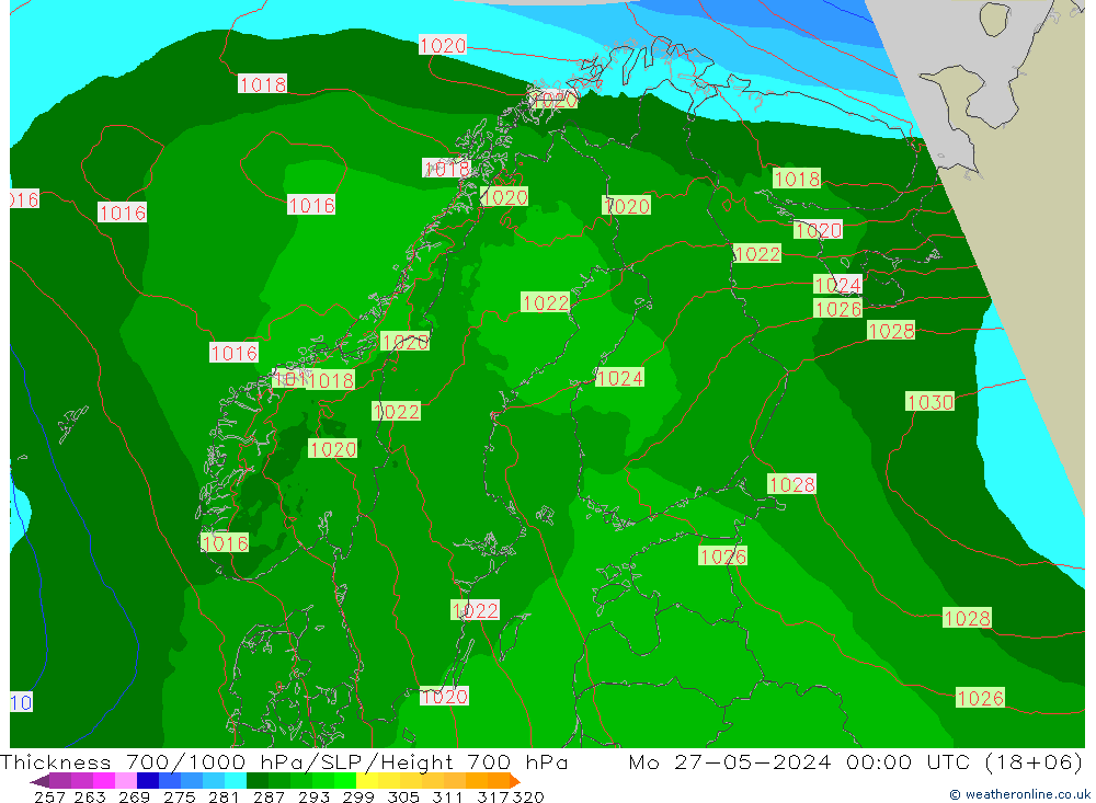 Thck 700-1000 hPa Arpege-eu Seg 27.05.2024 00 UTC