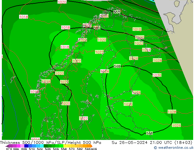 Thck 500-1000гПа Arpege-eu Вс 26.05.2024 21 UTC