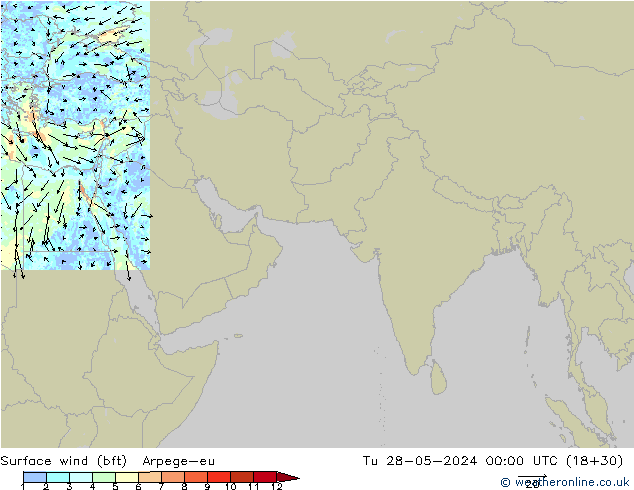 Wind 10 m (bft) Arpege-eu di 28.05.2024 00 UTC