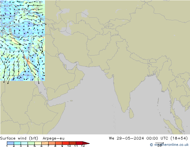 Surface wind (bft) Arpege-eu St 29.05.2024 00 UTC