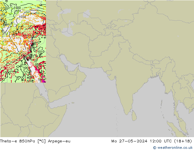 Theta-e 850гПа Arpege-eu пн 27.05.2024 12 UTC