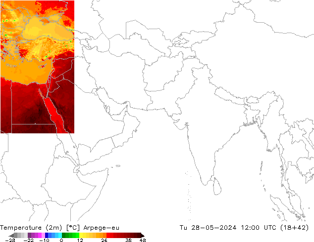 Temperatuurkaart (2m) Arpege-eu di 28.05.2024 12 UTC