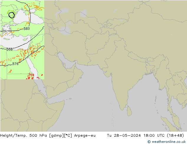 Height/Temp. 500 гПа Arpege-eu вт 28.05.2024 18 UTC