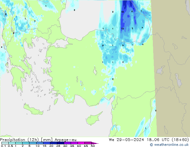 осадки (12h) Arpege-eu ср 29.05.2024 06 UTC