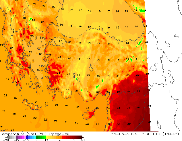 карта температуры Arpege-eu вт 28.05.2024 12 UTC