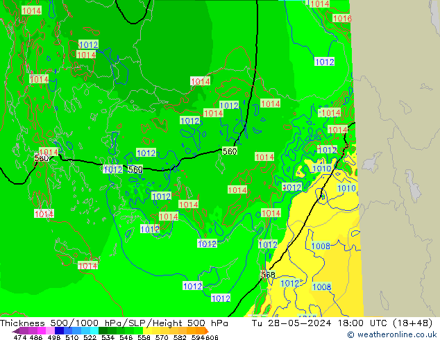 Schichtdicke 500-1000 hPa Arpege-eu Di 28.05.2024 18 UTC