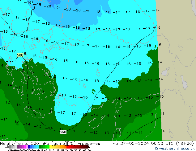 Hoogte/Temp. 500 hPa Arpege-eu ma 27.05.2024 00 UTC