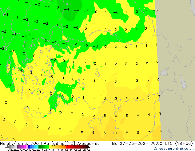 Height/Temp. 700 hPa Arpege-eu lun 27.05.2024 00 UTC