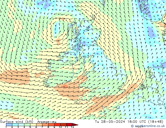 Rüzgar 10 m (bft) Arpege-eu Sa 28.05.2024 18 UTC