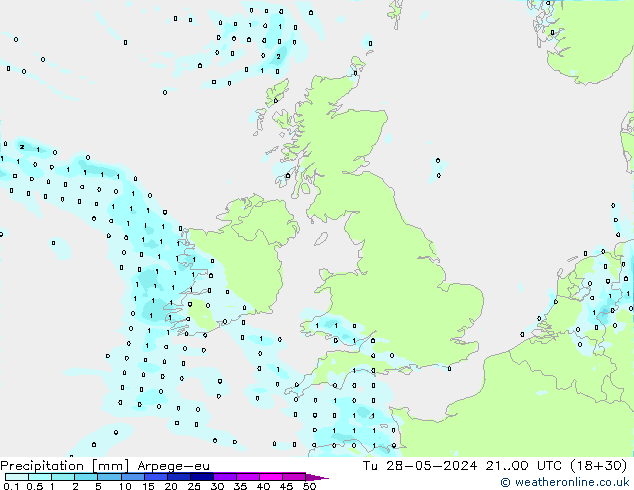 Precipitazione Arpege-eu mar 28.05.2024 00 UTC