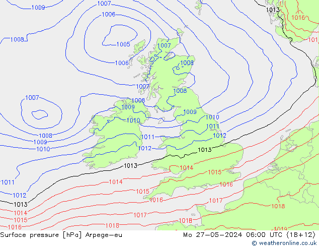 Surface pressure Arpege-eu Mo 27.05.2024 06 UTC