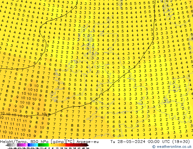 Yükseklik/Sıc. 850 hPa Arpege-eu Sa 28.05.2024 00 UTC