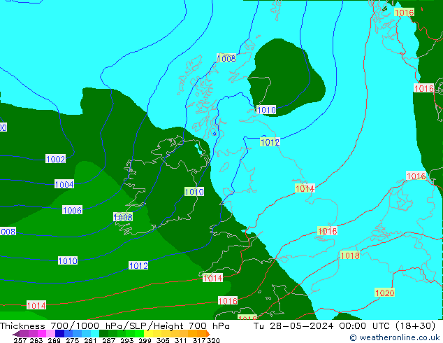 Thck 700-1000 hPa Arpege-eu Tu 28.05.2024 00 UTC