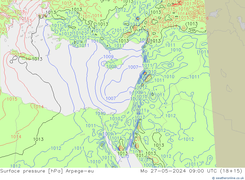 Surface pressure Arpege-eu Mo 27.05.2024 09 UTC