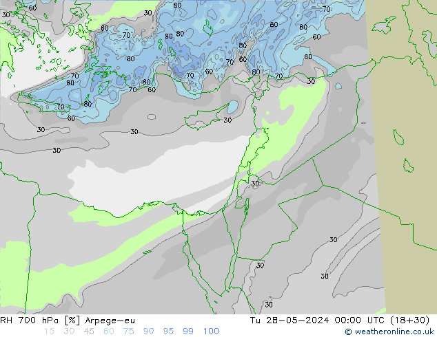 RH 700 hPa Arpege-eu Tu 28.05.2024 00 UTC