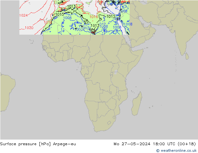 Pressione al suolo Arpege-eu lun 27.05.2024 18 UTC