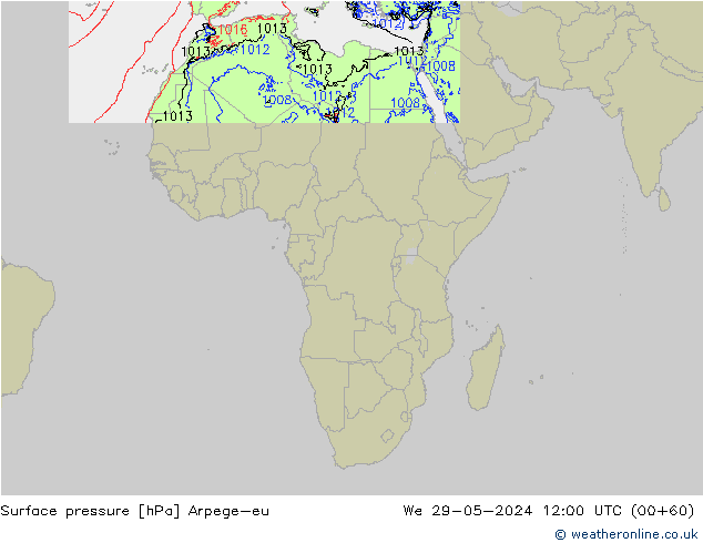 Pressione al suolo Arpege-eu mer 29.05.2024 12 UTC