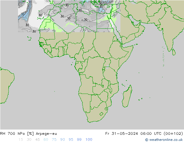 RH 700 hPa Arpege-eu ven 31.05.2024 06 UTC