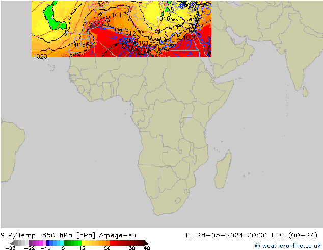 SLP/Temp. 850 hPa Arpege-eu Tu 28.05.2024 00 UTC