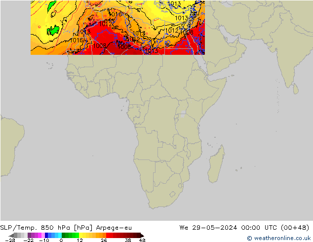 SLP/Temp. 850 hPa Arpege-eu We 29.05.2024 00 UTC