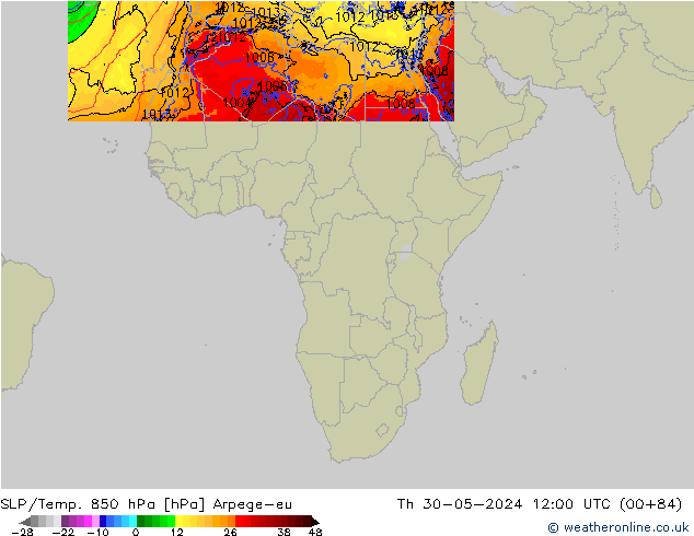 SLP/Temp. 850 hPa Arpege-eu Čt 30.05.2024 12 UTC