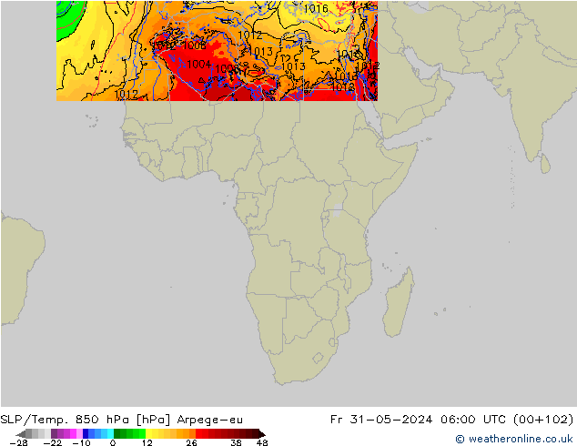 SLP/Temp. 850 hPa Arpege-eu pt. 31.05.2024 06 UTC