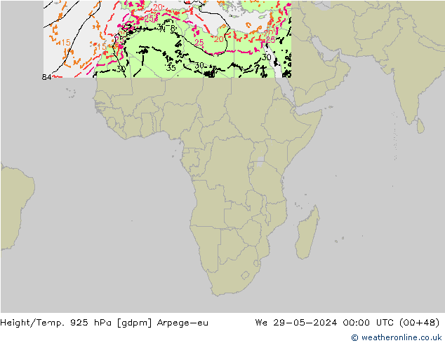 Yükseklik/Sıc. 925 hPa Arpege-eu Çar 29.05.2024 00 UTC