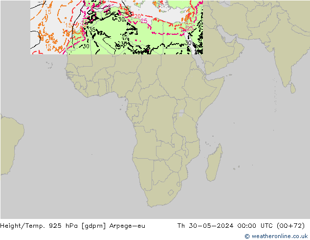 Geop./Temp. 925 hPa Arpege-eu jue 30.05.2024 00 UTC