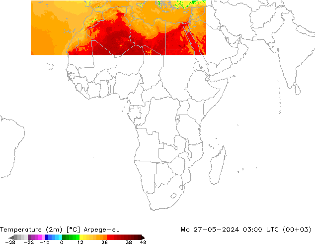 Temperature (2m) Arpege-eu Mo 27.05.2024 03 UTC