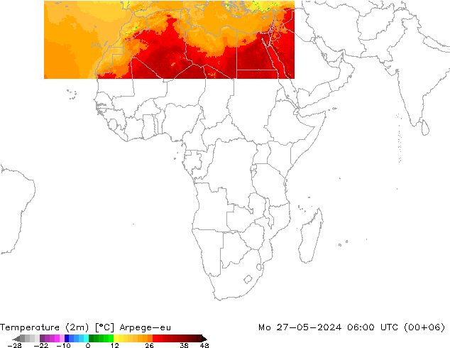 Sıcaklık Haritası (2m) Arpege-eu Pzt 27.05.2024 06 UTC