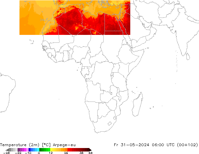 карта температуры Arpege-eu пт 31.05.2024 06 UTC