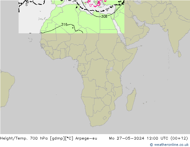 Height/Temp. 700 hPa Arpege-eu Po 27.05.2024 12 UTC