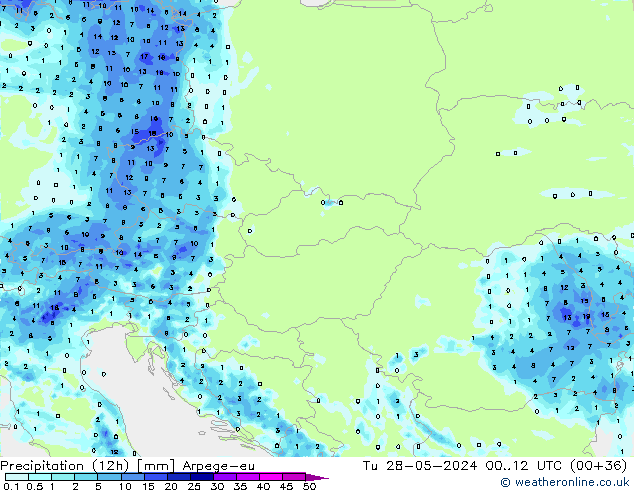 Precipitation (12h) Arpege-eu Út 28.05.2024 12 UTC