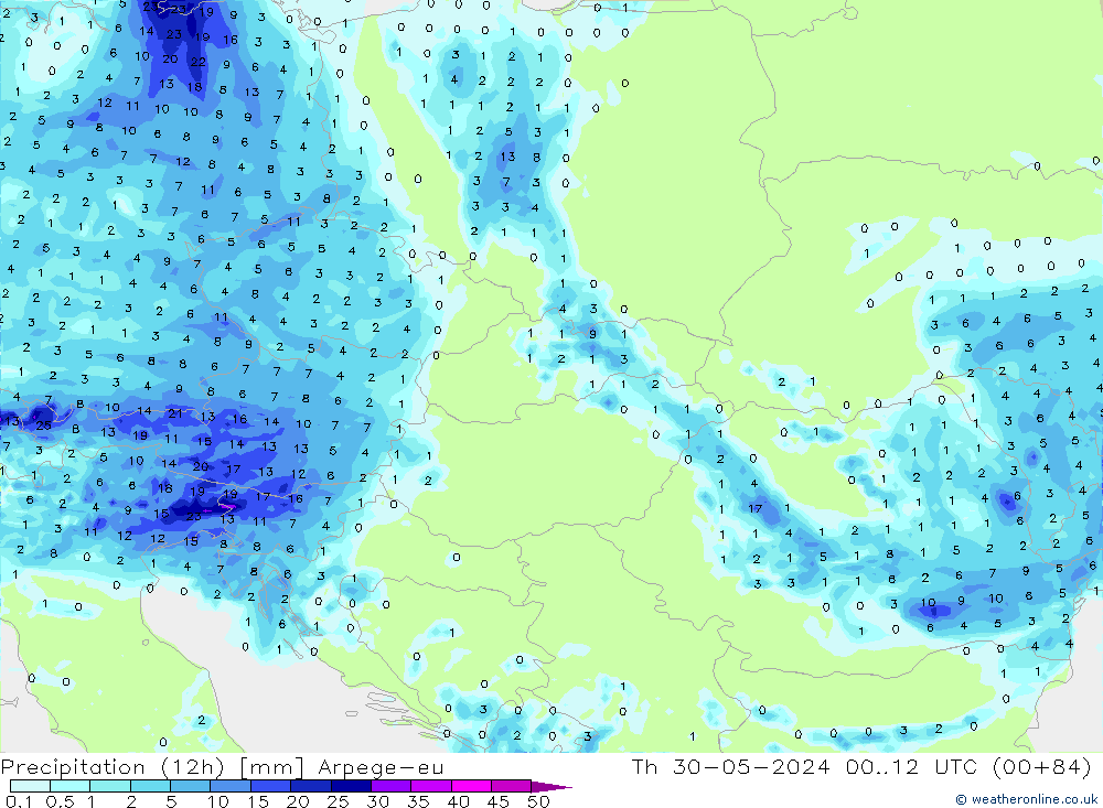 Precipitation (12h) Arpege-eu Th 30.05.2024 12 UTC